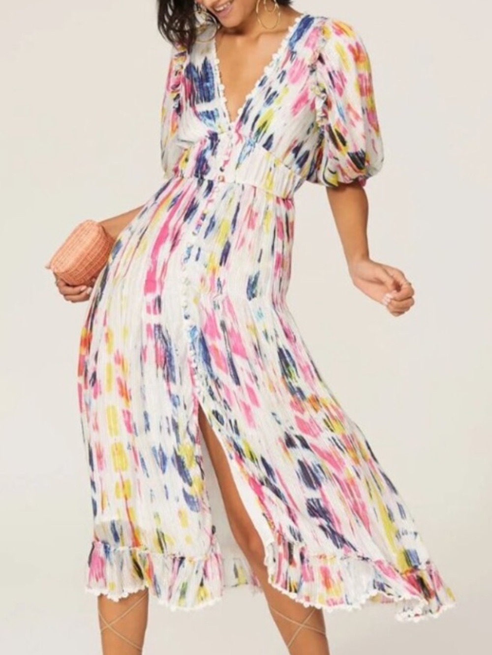 Hemant & Nandita Jorah Long Dress Multicolor Abstract Print XS $396